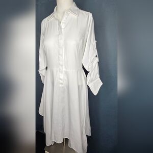 BCBGMAXAZRIA Beatryce White 100% Cotton Asymmetrical Shirt Dress Size XS